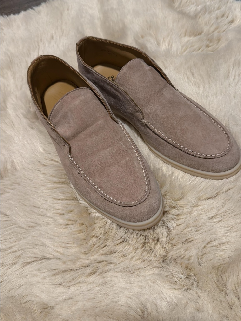Loro Piana Suede Slip-On Loafers in Taupe/Beige